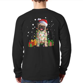 Pug Christmas Tree Lights Santa Dog Xmas Boys Pugmas Back Print Long Sleeve T-shirt - Seseable