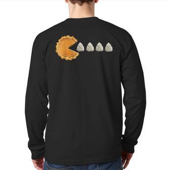Pumpkin Pie Eating Whip Cream Thanksgiving Video Game Back Print Long Sleeve T-shirt - Seseable