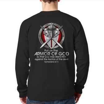 Put On The Full Armor Of God Ephesians 6 11 Bible Quotes Back Print Long Sleeve T-shirt | Mazezy