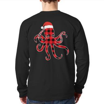 Red Plaid Octopus Pajama Family Buffalo Christmas Back Print Long Sleeve T-shirt | Mazezy