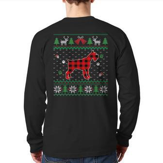 Red Plaid Schnauzer Dog Lover Ugly Christmas Sweater Back Print Long Sleeve T-shirt - Monsterry