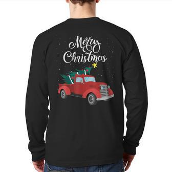 Red Vintage Truck Retro Christmas Tree Pickup Xmas Holidays Back Print Long Sleeve T-shirt - Monsterry DE