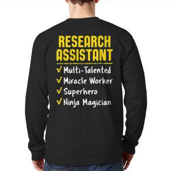 Research Assistant Miracle Worker Superhero Ninja Back Print Long Sleeve T-shirt | Mazezy