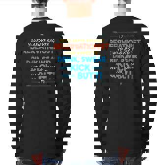 Reservationist Job Drink & Swear Humor Joke Back Print Long Sleeve T-shirt | Mazezy