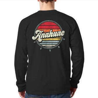 Retro Anahuac Home State Cool 70S Style Sunset Back Print Long Sleeve T-shirt | Mazezy