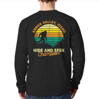 Retro Arbon Valley Idaho Big Foot Souvenir Back Print Long Sleeve T-shirt | Mazezy
