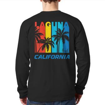 Retro Laguna Beach California Palm Trees Vacation Back Print Long Sleeve T-shirt | Mazezy