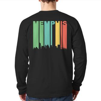 Retro Memphis Tennessee Cityscape Downtown Skyline Back Print Long Sleeve T-shirt | Mazezy