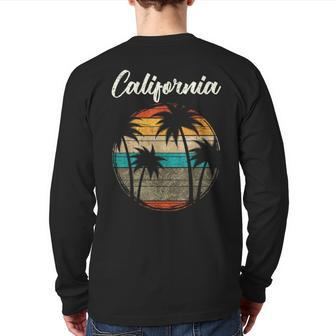 Retro Palm Trees California Back Print Long Sleeve T-shirt | Mazezy