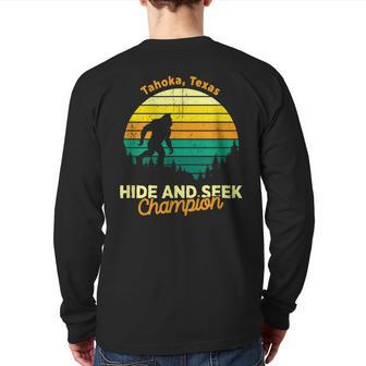 Retro Sasquatch Tahoka Texas Bigfoot State Souvenir Back Print Long Sleeve T-shirt | Mazezy