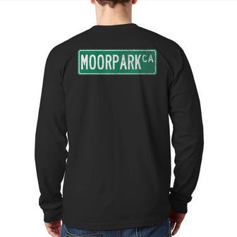 Retro Style Moorpark Ca Street Sign Back Print Long Sleeve T-shirt | Mazezy