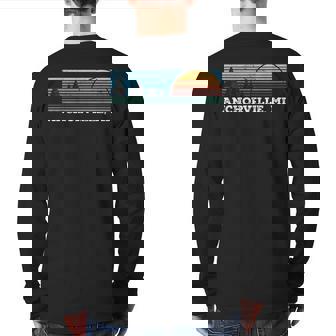 Retro Sunset Stripes Anchorville Michigan Back Print Long Sleeve T-shirt | Mazezy