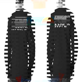 Retro Sunset Stripes Ardoch North Dakota Back Print Long Sleeve T-shirt | Mazezy