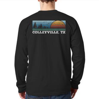 Retro Sunset Stripes Colleyville Texas Back Print Long Sleeve T-shirt | Mazezy