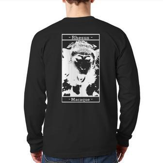 Rhesus Macaque Monkey Back Print Long Sleeve T-shirt | Mazezy