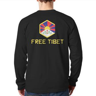Rising Sun Tibet Flag Free Tibet Back Print Long Sleeve T-shirt | Mazezy
