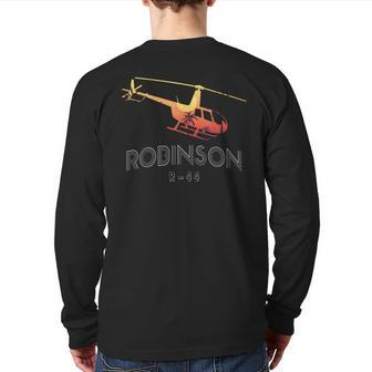 Robinson R44 Helicopter Helo Aviation Aviator Pilot Back Print Long Sleeve T-shirt | Mazezy