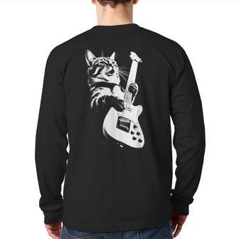Rock Cat Playing Guitar Guitar Cat Back Print Long Sleeve T-shirt - Monsterry UK