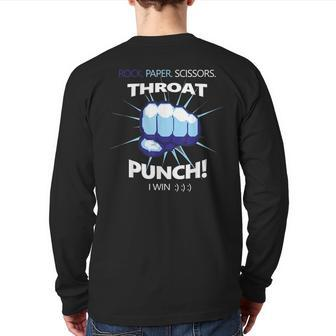 Rock Paper Scissors Throat Punch I Win Cool Back Print Long Sleeve T-shirt | Mazezy