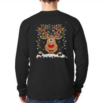 Rudolph Red Nose Reindeer Santa Christmas Back Print Long Sleeve T-shirt - Seseable