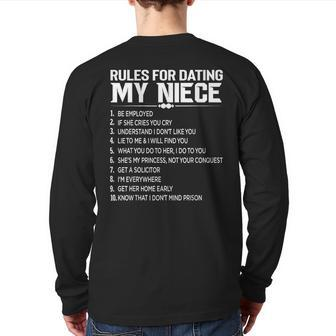 Rules Dating My Niece Overprotective Uncle Protective Back Print Long Sleeve T-shirt | Mazezy