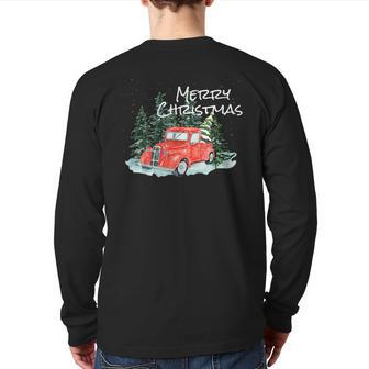 Rustic Retro Farm Car Truck Wagon Christmas Fir Tree Pajamas Back Print Long Sleeve T-shirt | Mazezy
