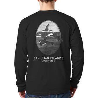 San Juan Islands Washington Orca Whale Souvenir Back Print Long Sleeve T-shirt | Mazezy