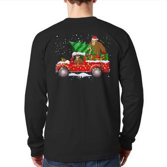 Santa Bigfoot Riding Red Truck & Xmas Tree Merry Christmas Back Print Long Sleeve T-shirt - Thegiftio UK