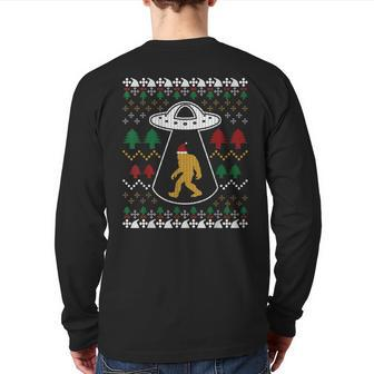 Santa Claus Bigfoot Ufo Sasquatch Ugly Christmas Sweater Back Print Long Sleeve T-shirt | Mazezy