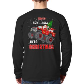 Santa Claus Monster Truck Boys Christmas Xmas Back Print Long Sleeve T-shirt - Seseable