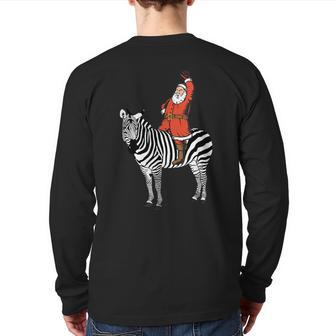 Santa Clause On A Zebra Ugly Christmas Sweater Back Print Long Sleeve T-shirt | Mazezy