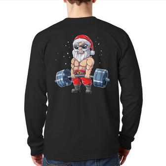 Santa Weightlifting Christmas Fitness Gym Deadlift Xmas Back Print Long Sleeve T-shirt - Seseable