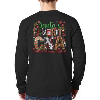 Santa's Favorite Cna Certified Nursing Assistant Christmas Back Print Long Sleeve T-shirt - Seseable