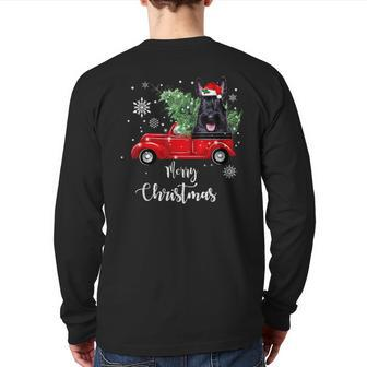 Scottish Terrier Ride Red Truck Christmas Pajama Back Print Long Sleeve T-shirt | Mazezy