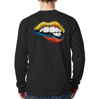 Sexy Biting Lips Colombia Flag Colombian Pride Back Print Long Sleeve T-shirt | Mazezy