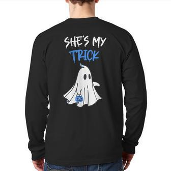 She's My Trick Halloween Costume Adult Matching Couple Lover Back Print Long Sleeve T-shirt - Monsterry AU