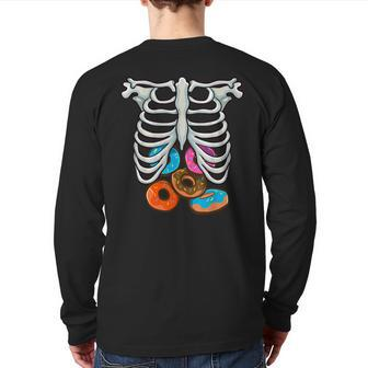 Skeleton Donuts Rib Cage Halloween Costume Cosplay Back Print Long Sleeve T-shirt - Thegiftio UK