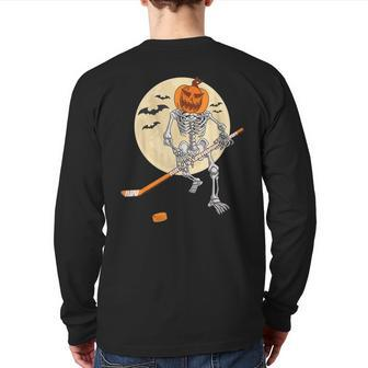 Skeleton Ice Hockey Halloween Cool Pumpkin Boys Back Print Long Sleeve T-shirt - Thegiftio UK