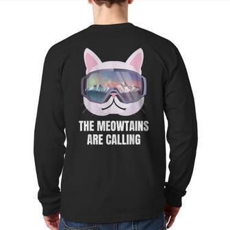 Skiing Cat Lover The Meow-Tains Are Calling Skier Back Print Long Sleeve T-shirt | Mazezy