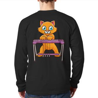 Sl Guitar Music By A Cute Cat Back Print Long Sleeve T-shirt | Mazezy