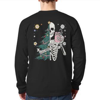 Sorta Scary Merry Sorta Christmas Skeleton Tree Santa Back Print Long Sleeve T-shirt - Seseable