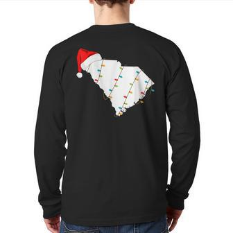 South Carolina Map Christmas With Santa Hat Back Print Long Sleeve T-shirt | Mazezy