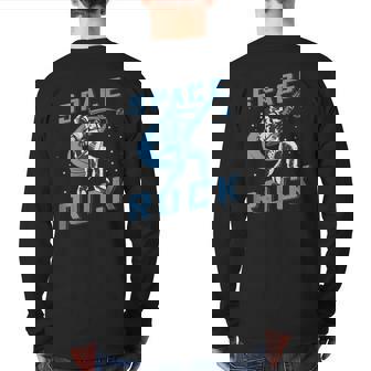 Space Rock Blue Retro Astronaut Playing Guitar Back Print Long Sleeve T-shirt | Mazezy