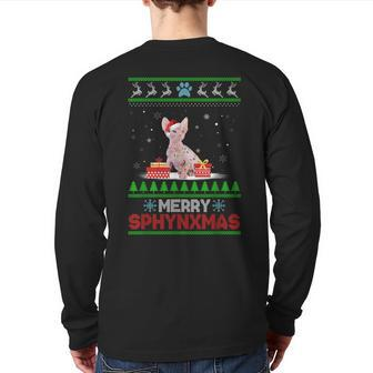 Sphynx Cat Lover Christmas Ugly Xmas Sweater Sphynx Back Print Long Sleeve T-shirt | Mazezy