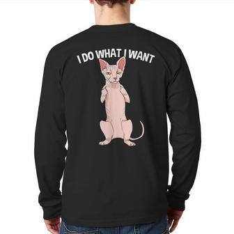 Sphynx Cat Showing Middle Finger I Do What I Want Back Print Long Sleeve T-shirt | Mazezy