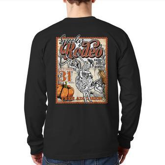 Spooky Hollow Rodeo Western Skeleton Cowboy Halloween Back Print Long Sleeve T-shirt - Seseable