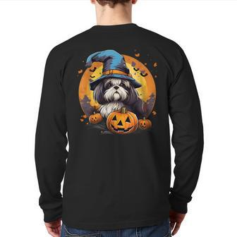 Spooky Shih Tzu Dog Witch Halloween Back Print Long Sleeve T-shirt - Seseable
