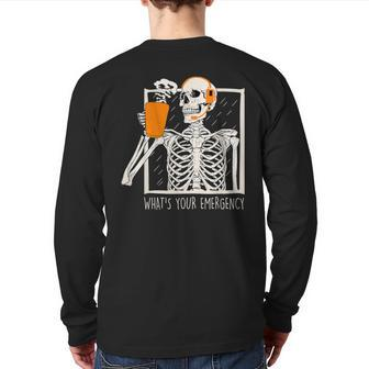 Spooky Skeleton Dispatcher 911 Halloween What Your Emergency Back Print Long Sleeve T-shirt - Thegiftio UK