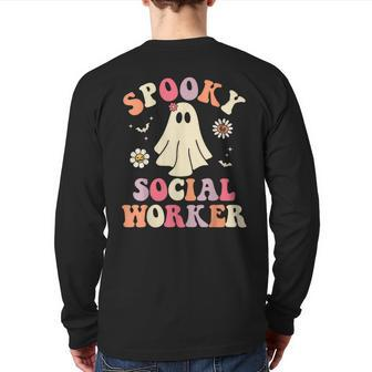 Spooky Social Worker Halloween School Social Work Ghost Back Print Long Sleeve T-shirt - Thegiftio UK