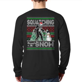 Squatching Through The Snow Bigfoot Ugly Sweater Christmas Back Print Long Sleeve T-shirt | Mazezy DE
